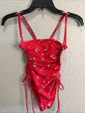Wild Fable Red Floral Ruched One-Piece Swimsuit size XXS - 0 NWT